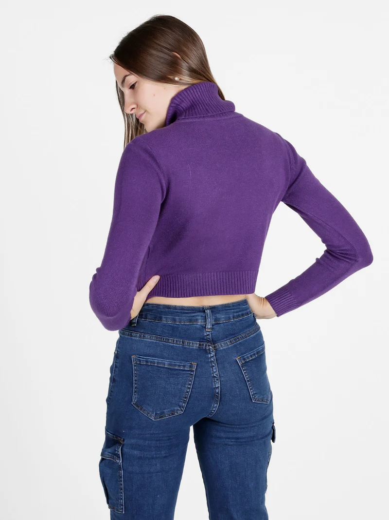 Maglione crop da donna a dolcevita - viola