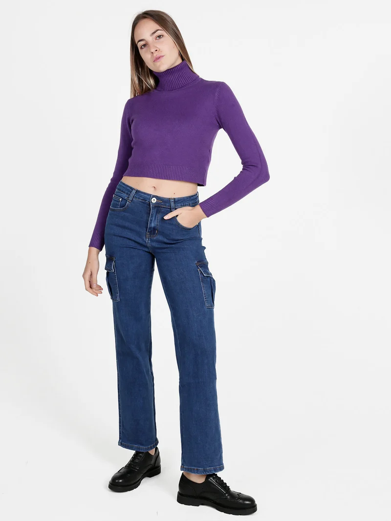 Maglione crop da donna a dolcevita - viola