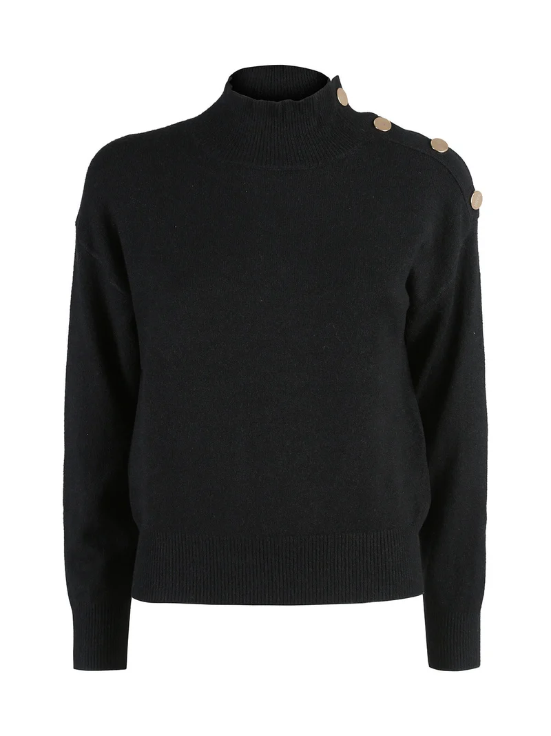 Pullover donna a collo alto con bottoni - nero