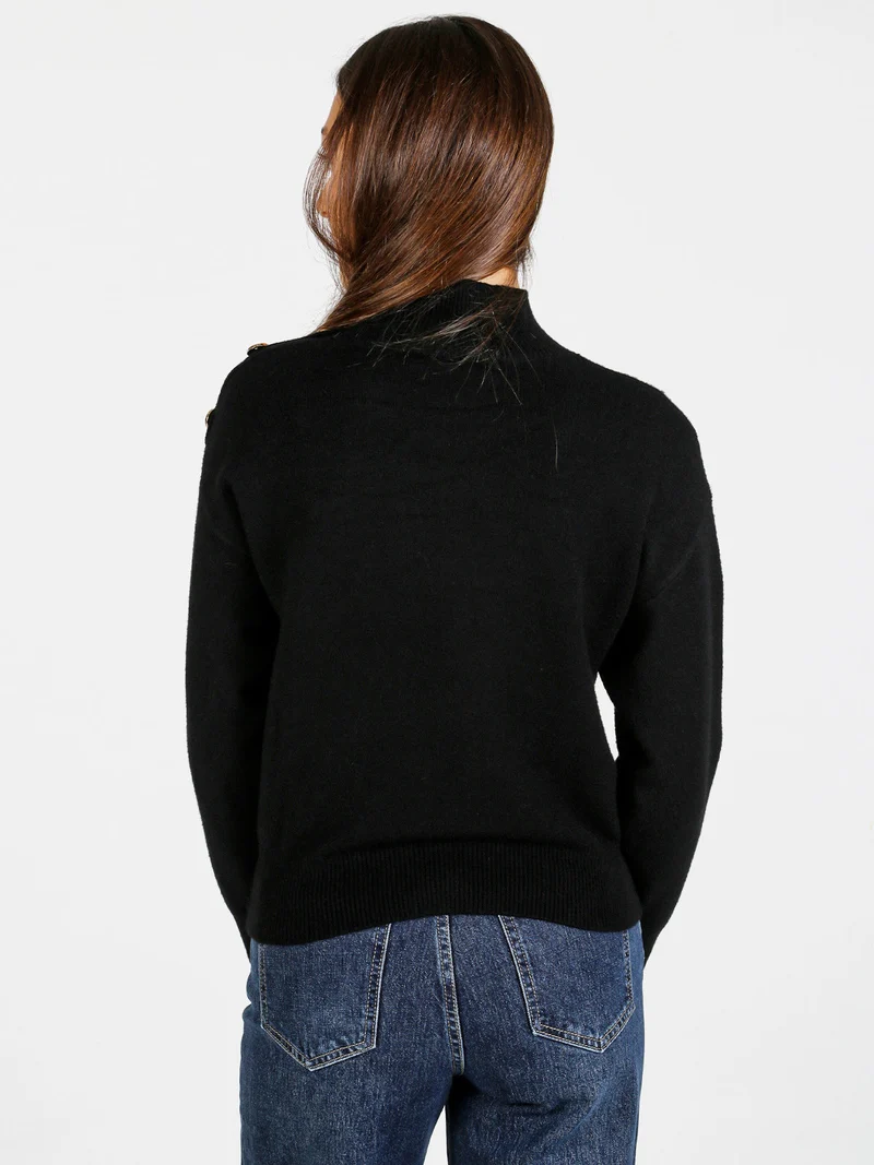 Pullover donna a collo alto con bottoni - nero