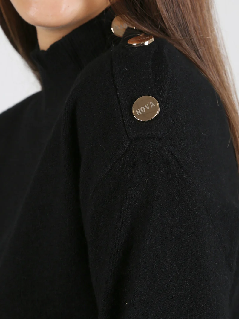 Pullover donna a collo alto con bottoni - nero