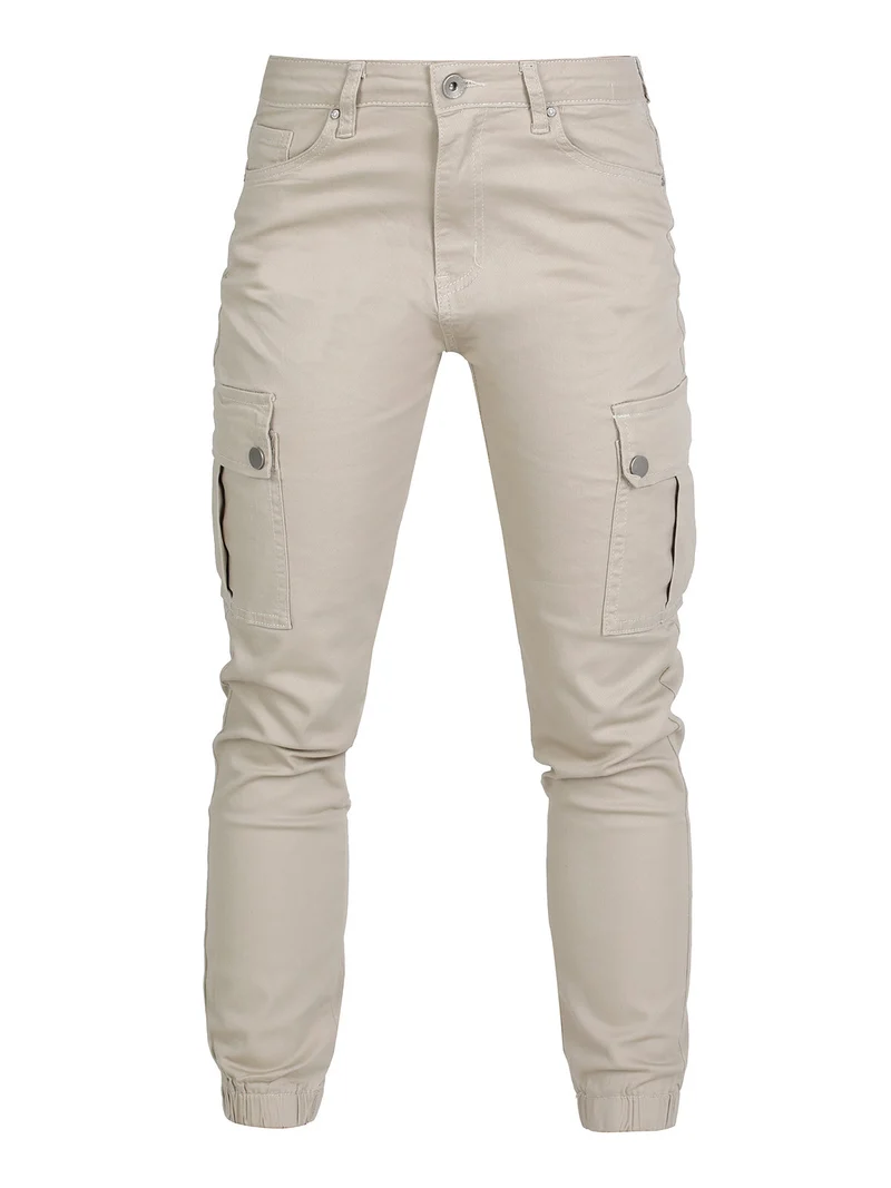 Pantaloni cargo da donna con elastico alla caviglia - beige