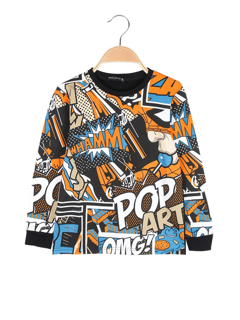 T-shirt da ragazzo a maniche lunghe con stampe - arancione