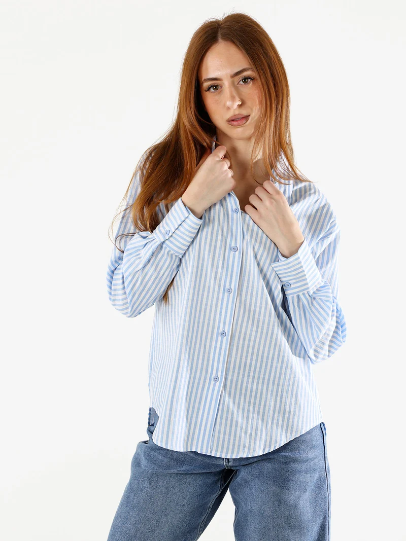 Camicia donna oversize a righe - azzurro