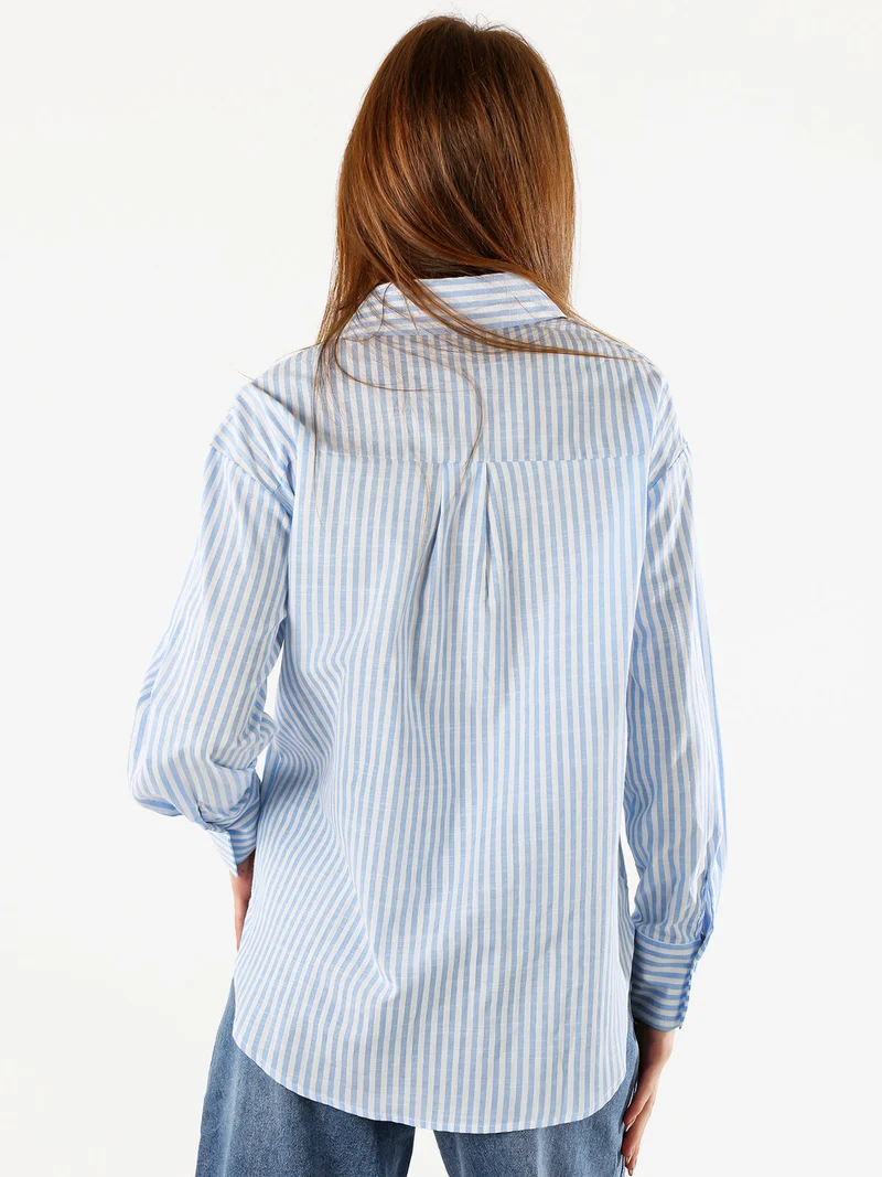 Camicia donna oversize a righe - azzurro