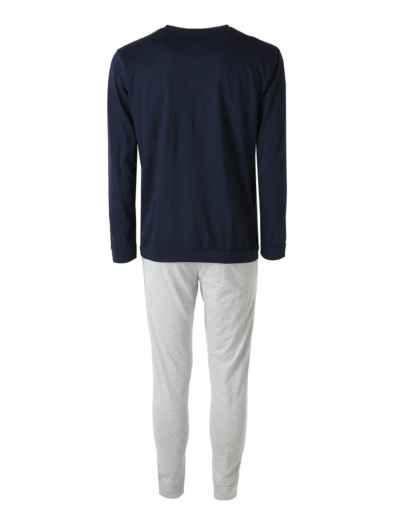 Pigiama lungo da uomo in misto cotone - blu scuro