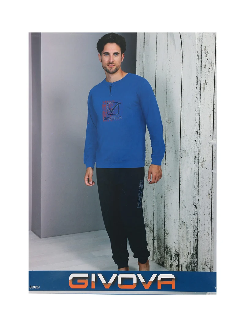 Pigiama lungo da uomo in misto cotone - blu scuro