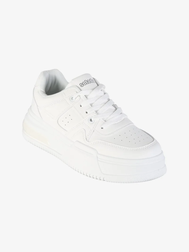 Sneakers donna stringate con suola alta - bianco