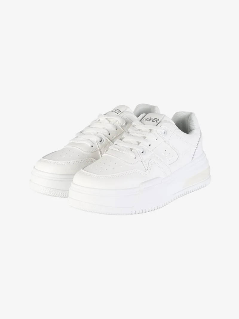 Sneakers donna stringate con suola alta - bianco