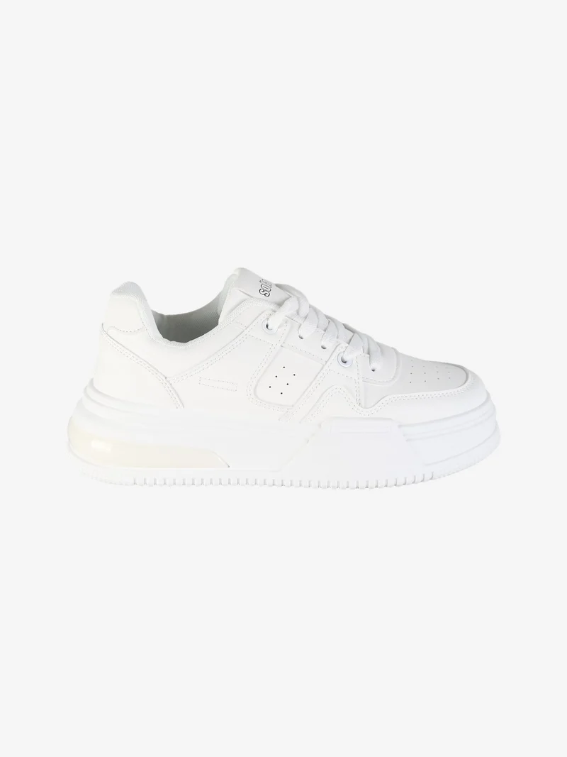 Sneakers donna stringate con suola alta - bianco