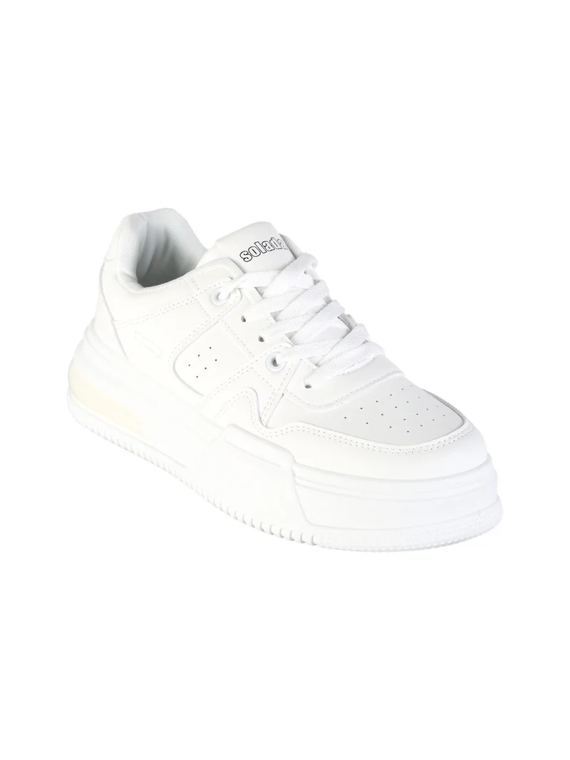 Sneakers donna stringate con suola alta - bianco