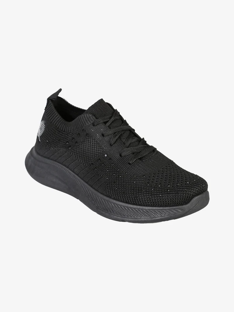 Sneakers sportive da donna in maglia con lustrini - nero