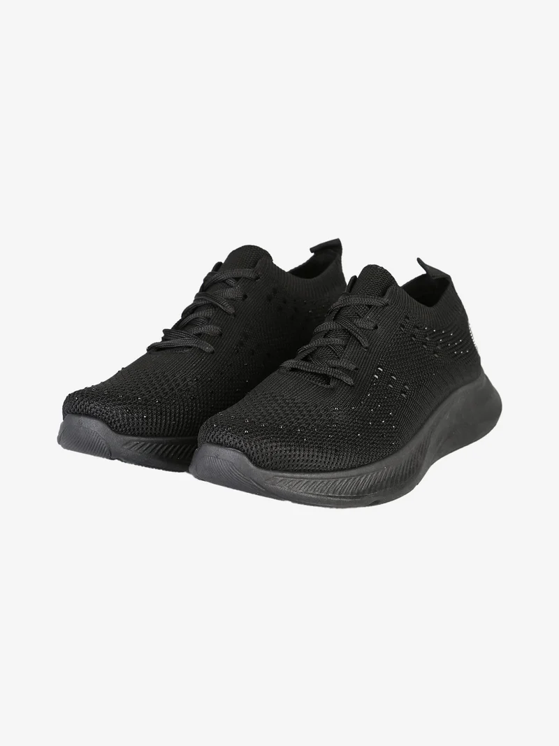 Sneakers sportive da donna in maglia con lustrini - nero