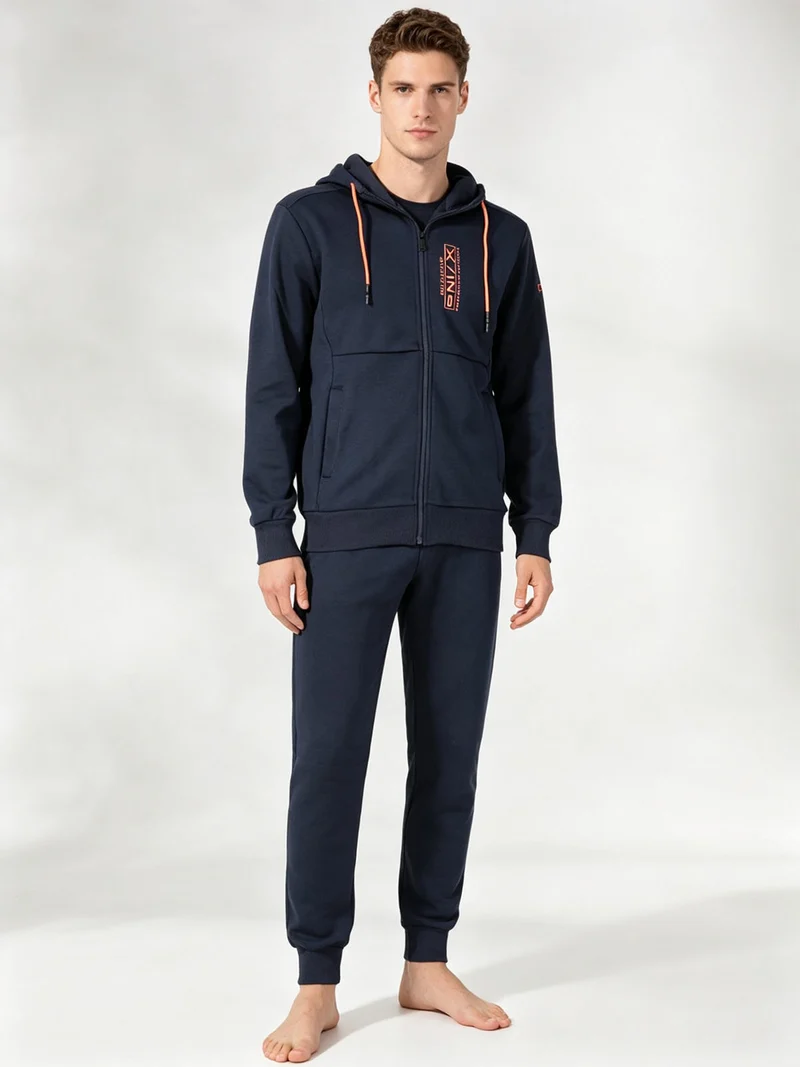 Tuta da uomo 2 pezzi con cappuccio e zip - blu scuro