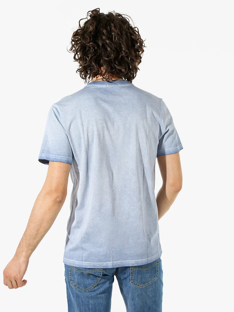 T-shirt girocollo da uomo in cotone con logo - cielo
