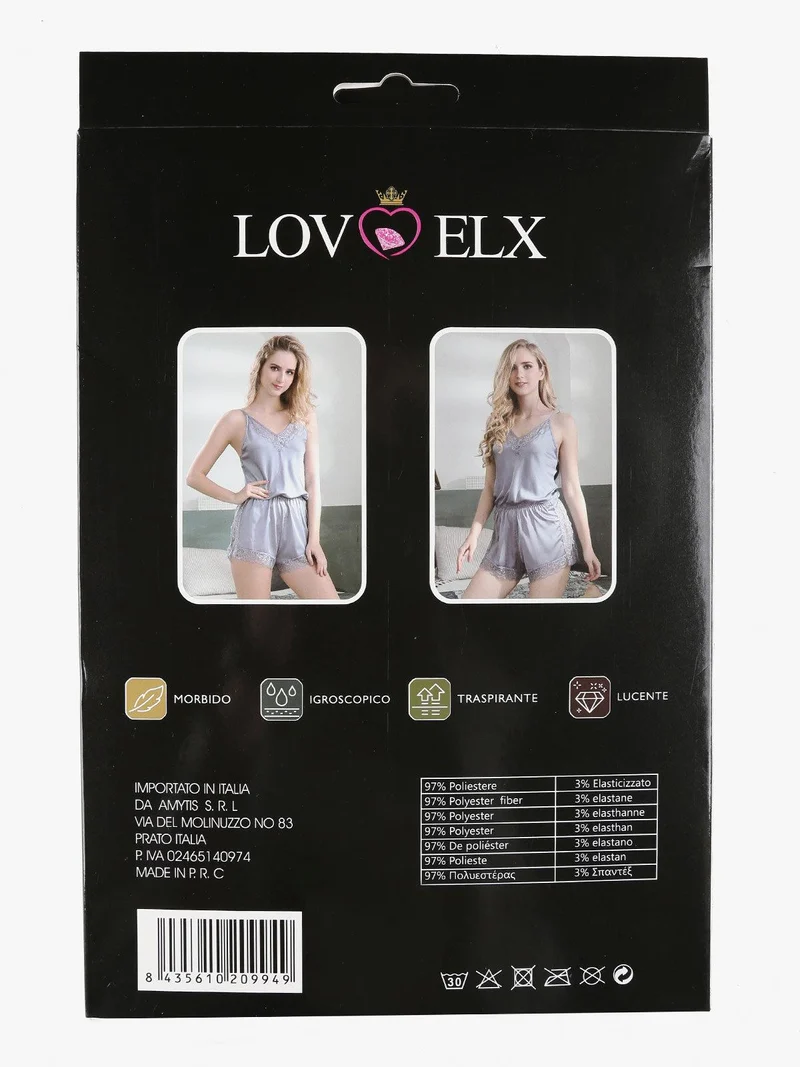 Pigiama tuta donna effetto raso con pizzo - bordeaux