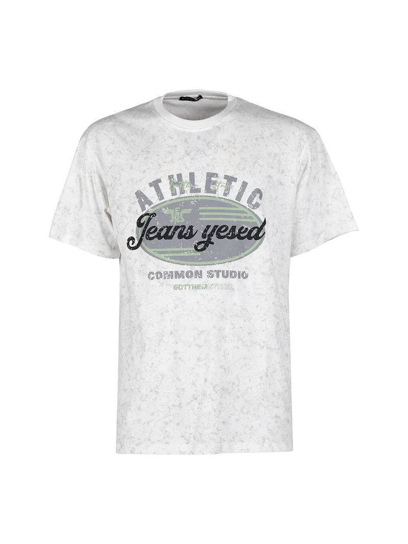 T-shirt girocollo da uomo in cotone con stampa - bianco