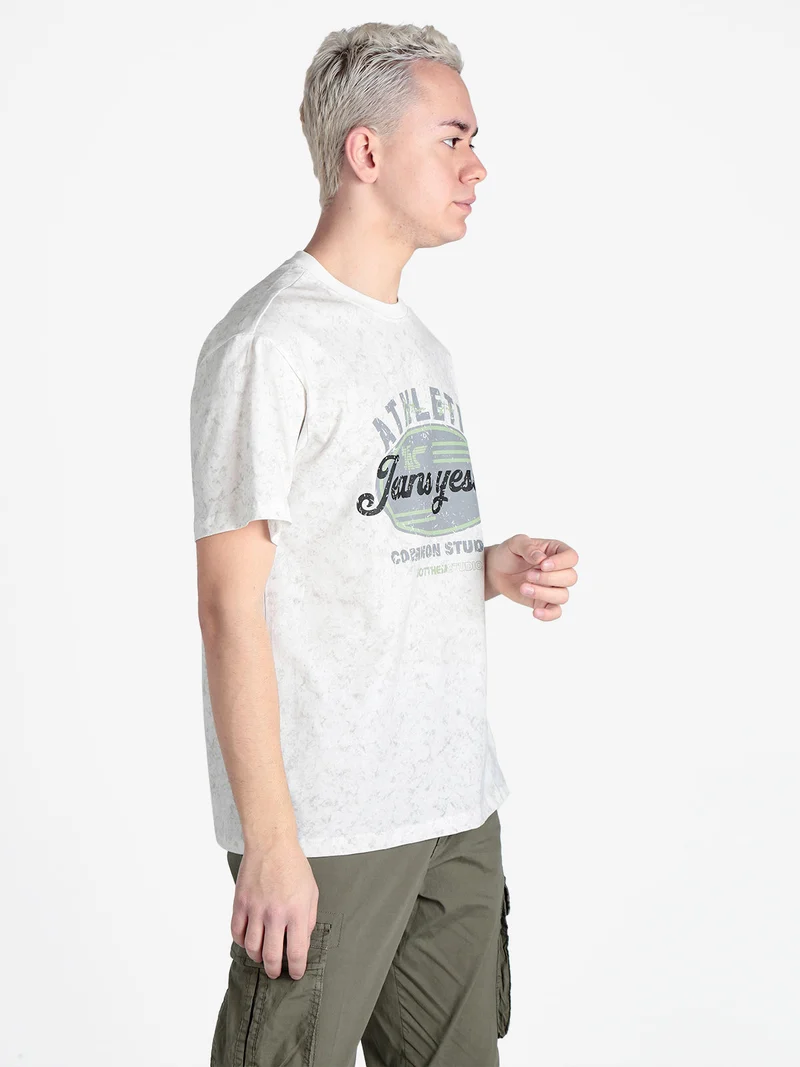 T-shirt girocollo da uomo in cotone con stampa - bianco