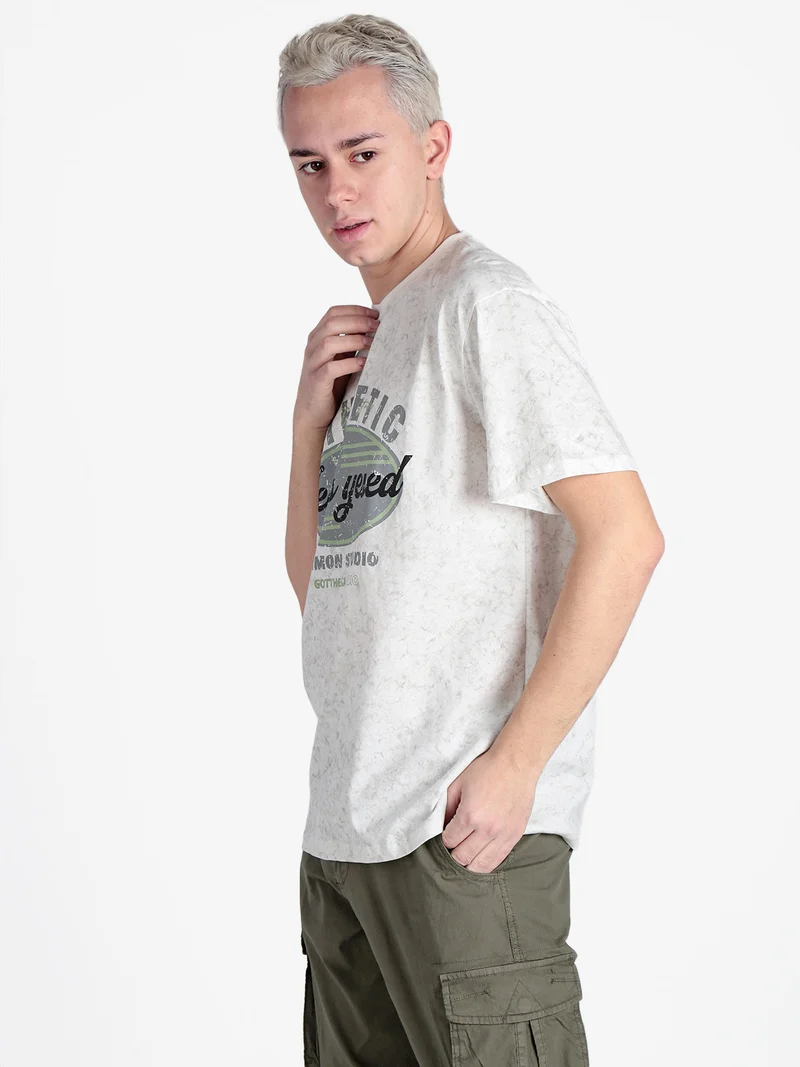 T-shirt girocollo da uomo in cotone con stampa - bianco