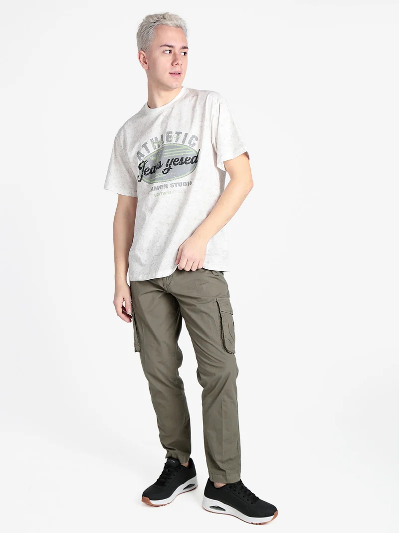 T-shirt girocollo da uomo in cotone con stampa - bianco