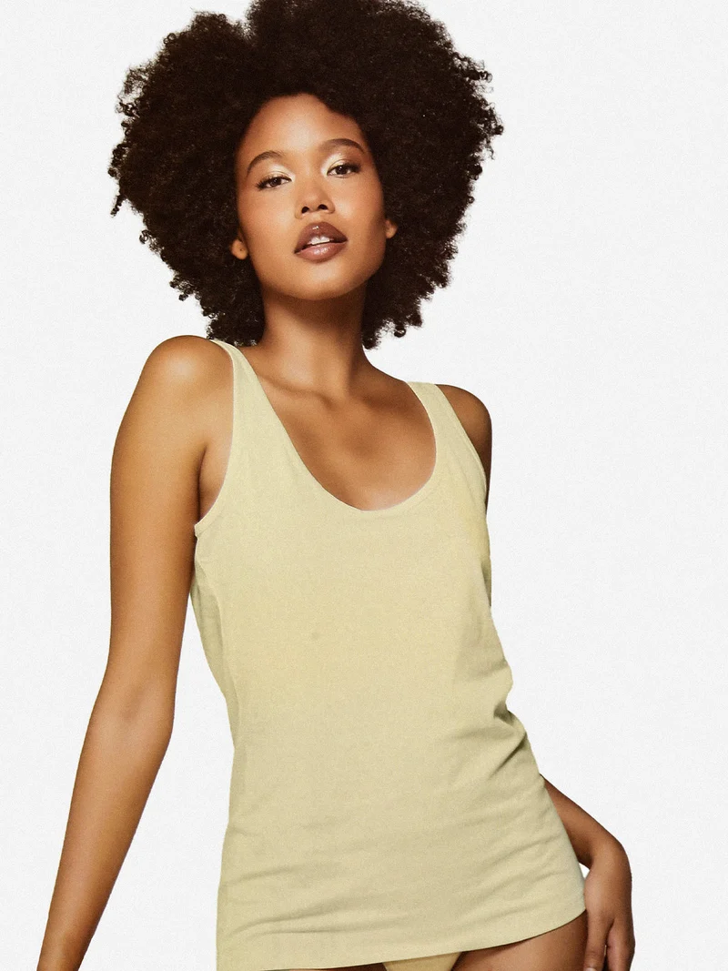Top donna in cotone bielastico a spalla larga - giallo