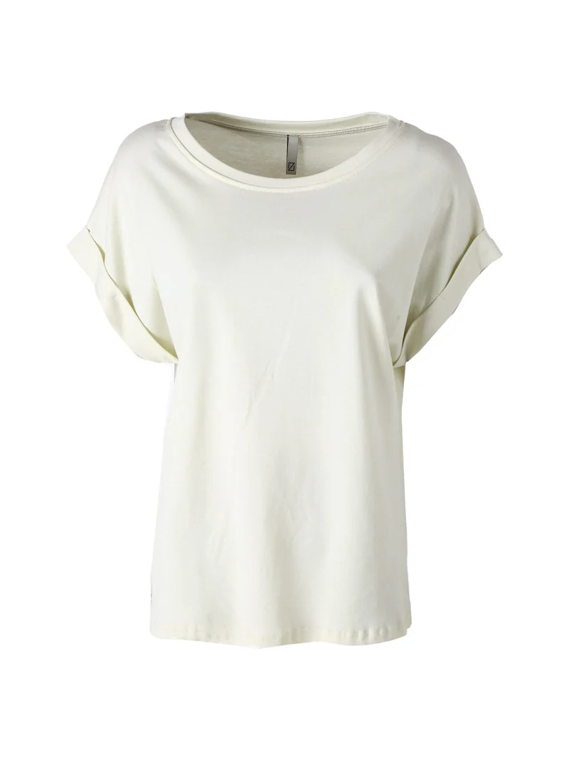 T-shirt donna in cotone con giromaniche risvoltate - panna