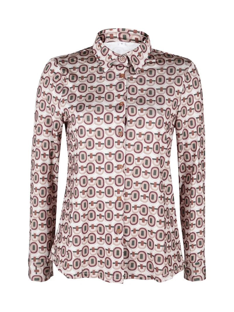 Camicia donna a maniche lunghe con stampe - beige