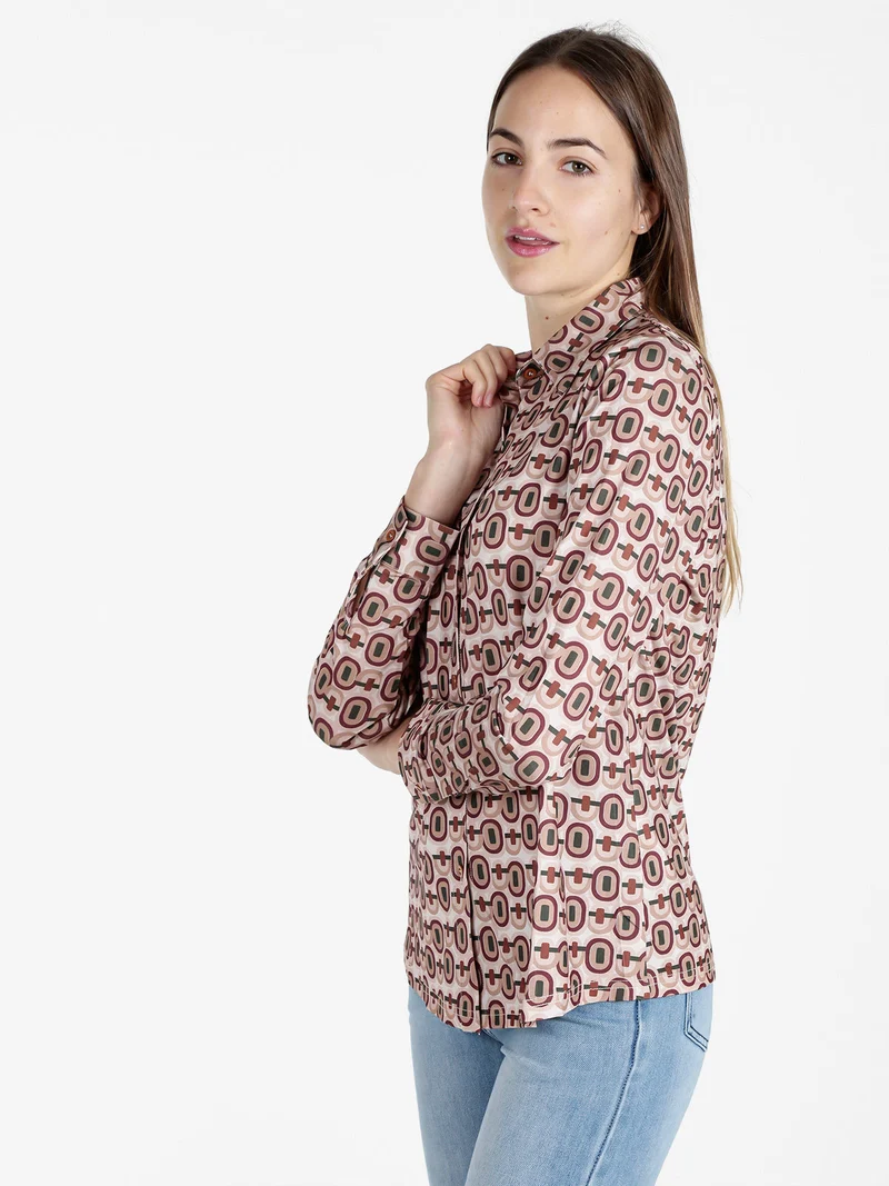 Camicia donna a maniche lunghe con stampe - beige