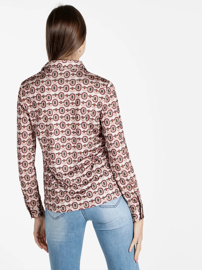 Camicia donna a maniche lunghe con stampe - beige
