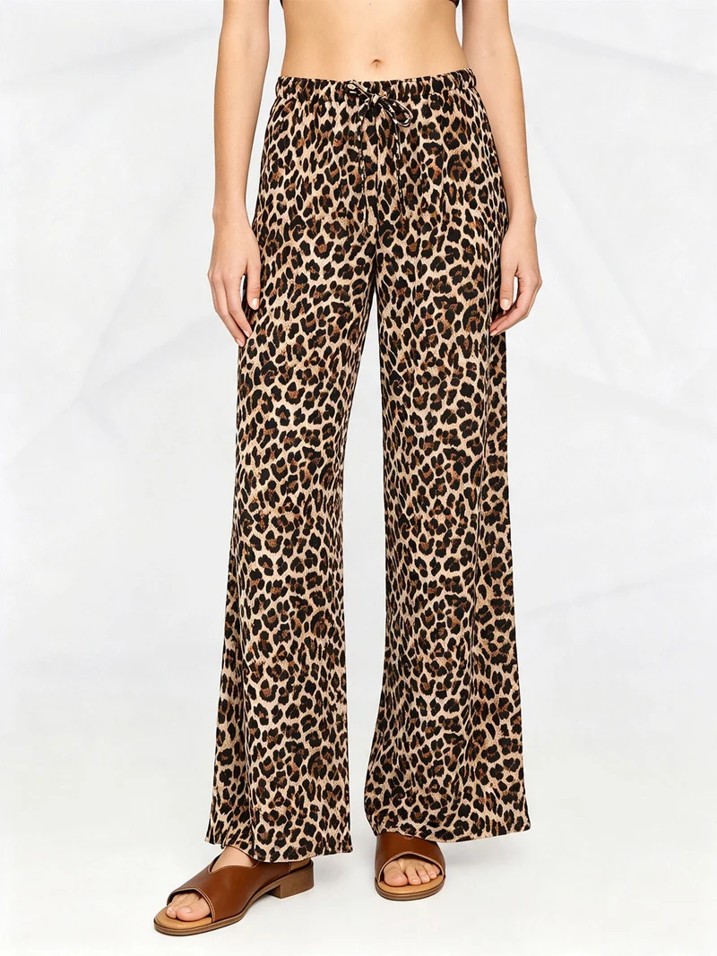 Pantaloni donna maculati a gamba larga - multicolore