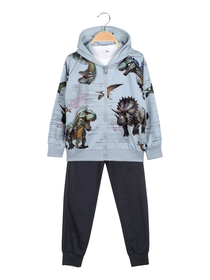 Completo tuta 3 pezzi da bambino con cappuccio e zip - azzurro