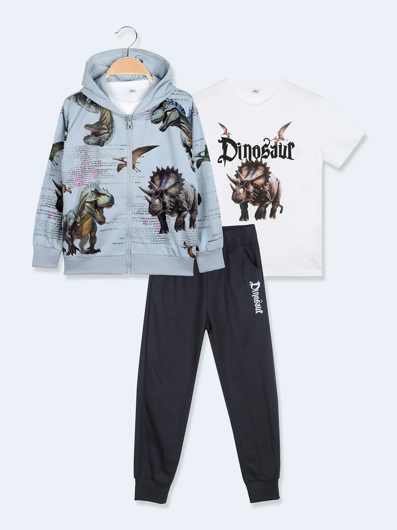 Completo tuta 3 pezzi da bambino con cappuccio e zip - azzurro