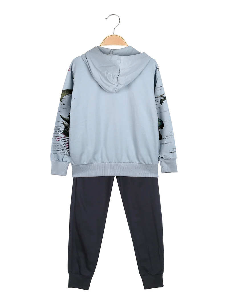 Completo tuta 3 pezzi da bambino con cappuccio e zip - azzurro