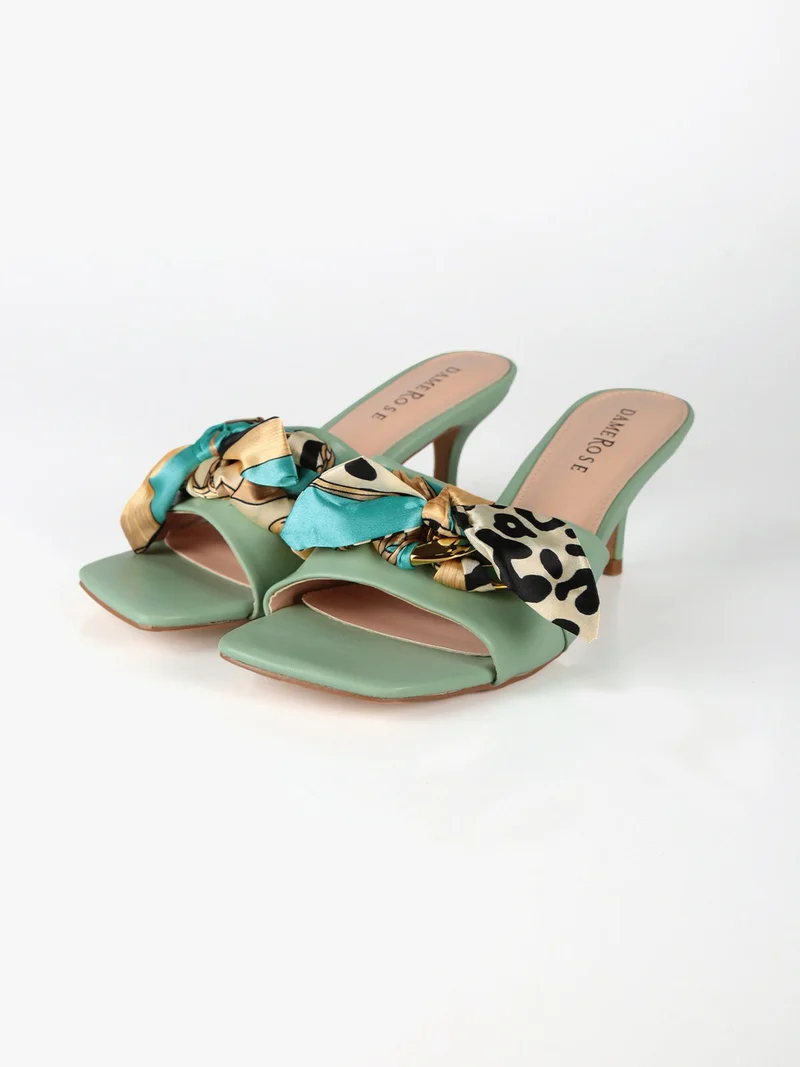 Ciabatte donna con tacco e foulard - verde