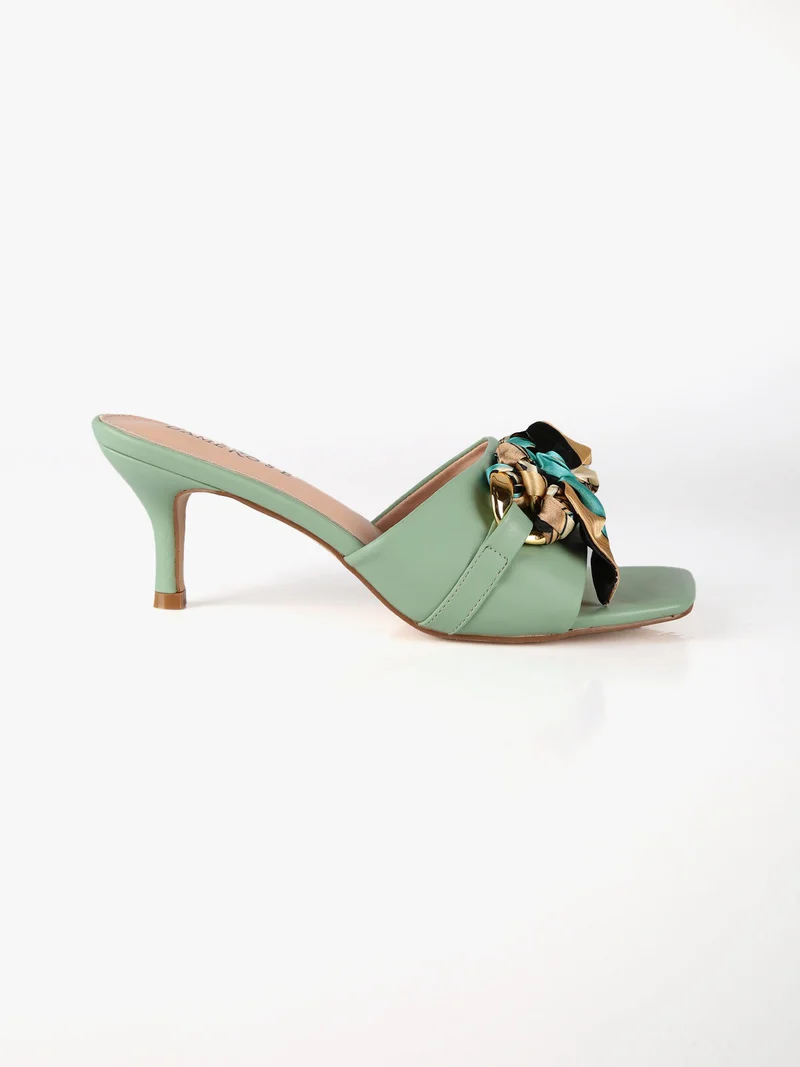 Ciabatte donna con tacco e foulard - verde