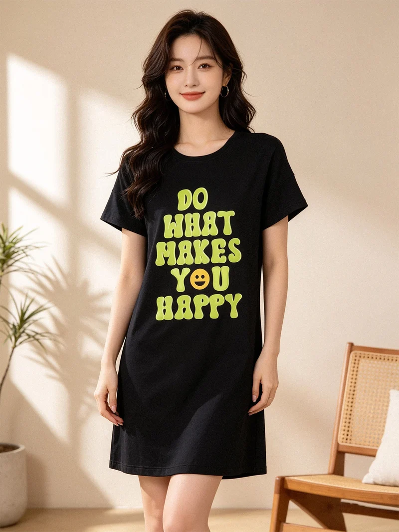 Vestito da donna in cotone a maniche corte - nero