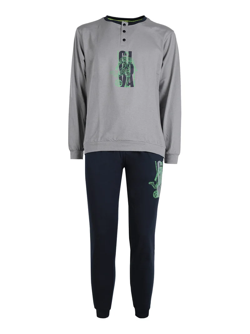 Pigiama lungo da uomo in misto cotone - grigio