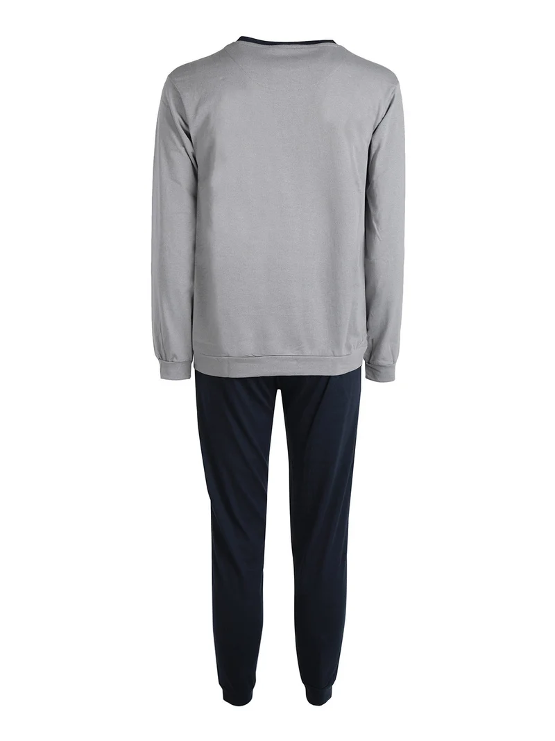 Pigiama lungo da uomo in misto cotone - grigio