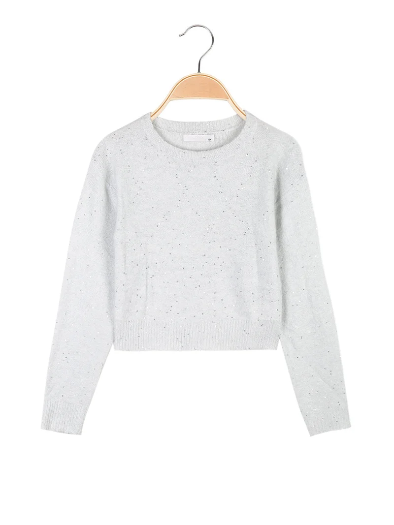Maglione crop da bambina con paillettes - bianco