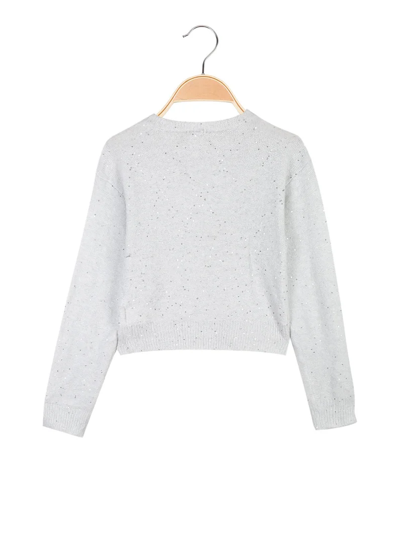 Maglione crop da bambina con paillettes - bianco