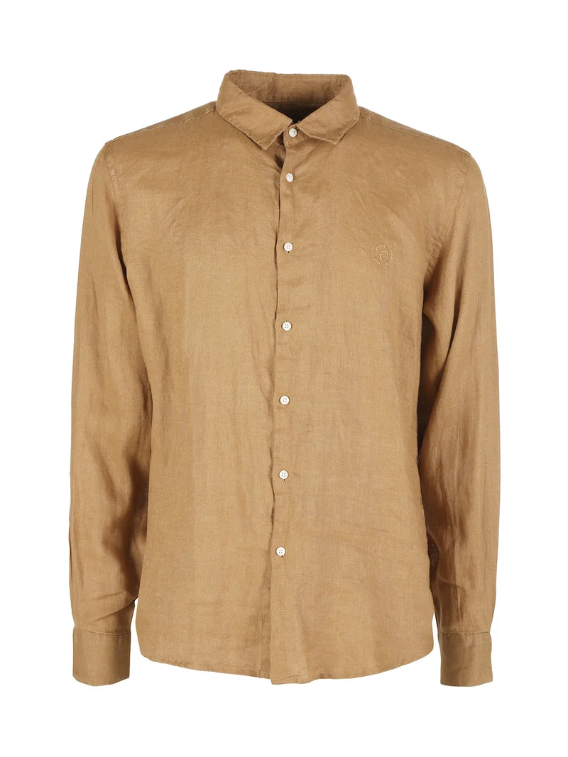 Camicia in lino da uomo a maniche lunghe - marrone