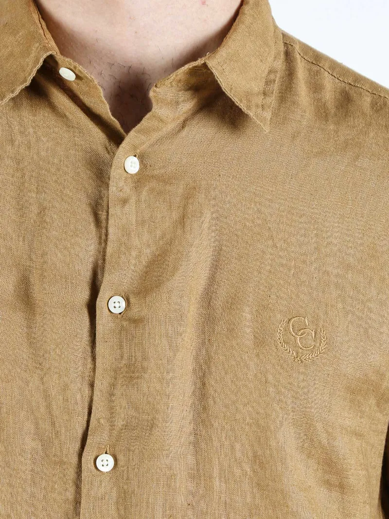 Camicia in lino da uomo a maniche lunghe - marrone
