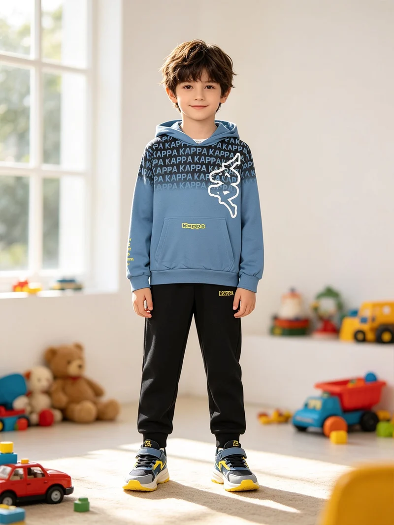 Completo tuta da ragazzo 2 pezzi con cappuccio e logo - blu
