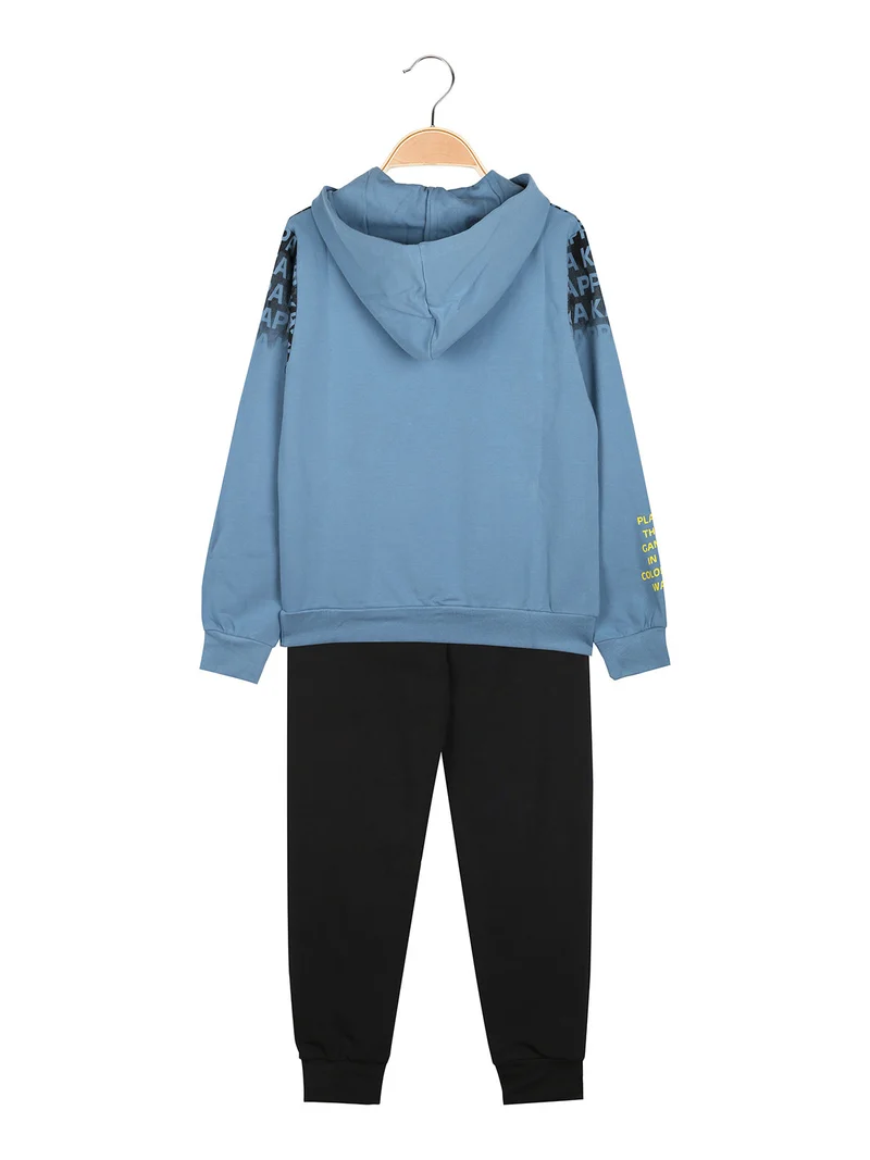 Completo tuta da ragazzo 2 pezzi con cappuccio e logo - blu