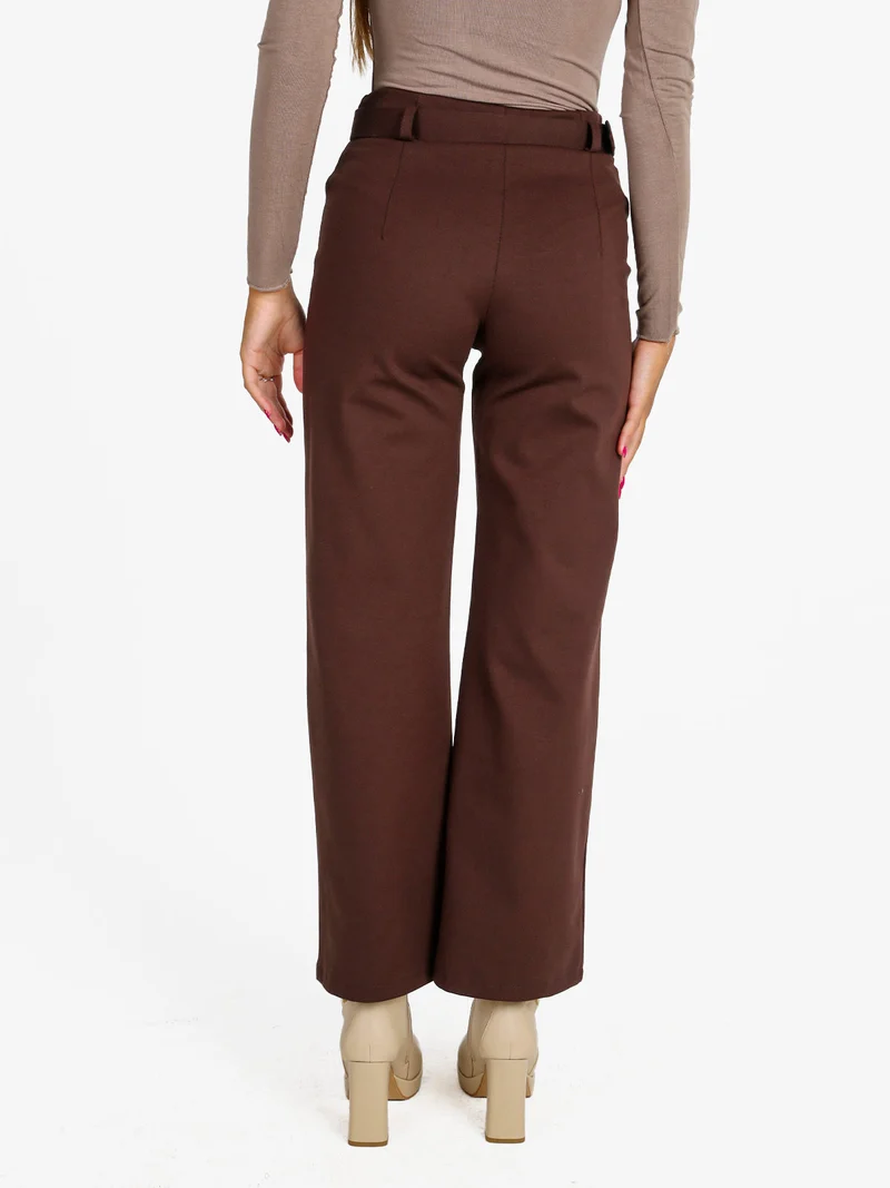 Pantaloni donna a vita alta con con cintura - moro