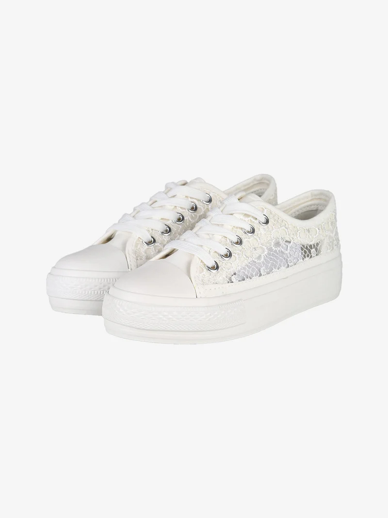 Sneakers ragazza con platform in macramè - bianco