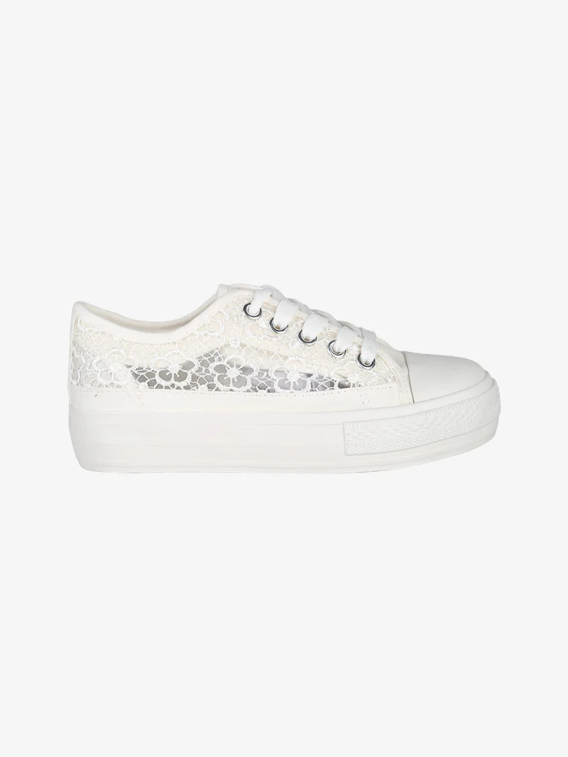 Sneakers ragazza con platform in macramè - bianco