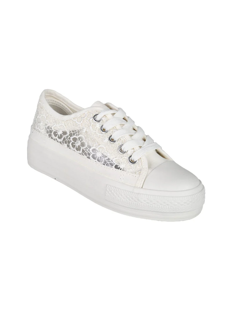 Sneakers ragazza con platform in macramè - bianco