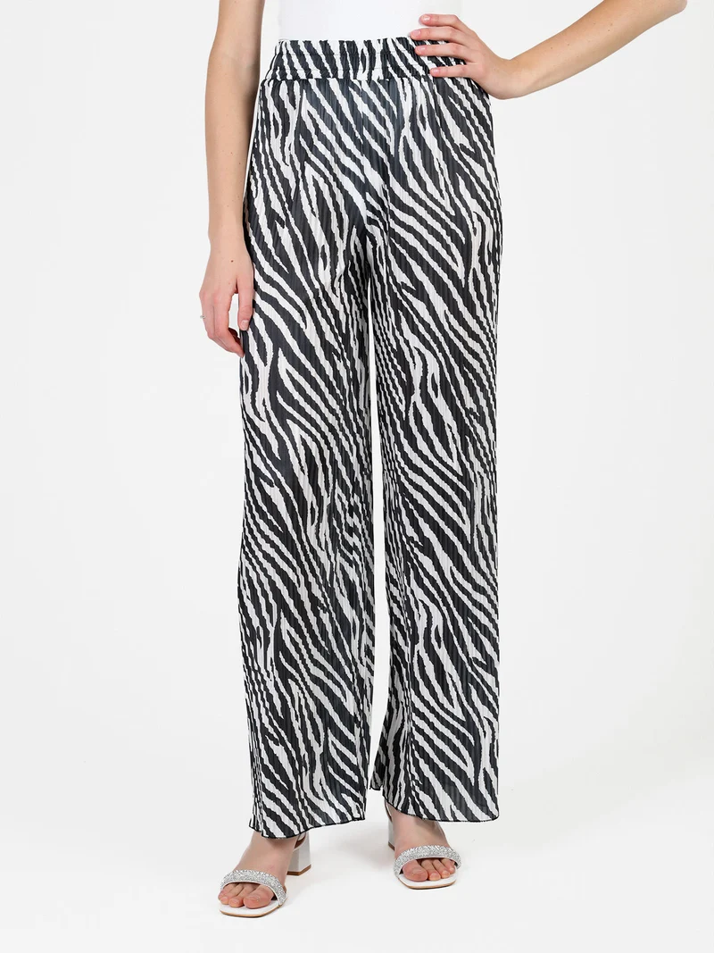 Pantaloni donna leggeri a palazzo zebrati - nero