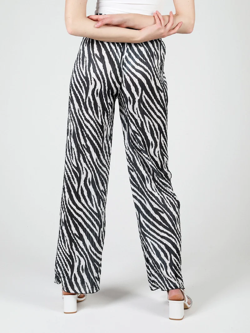 Pantaloni donna leggeri a palazzo zebrati - nero